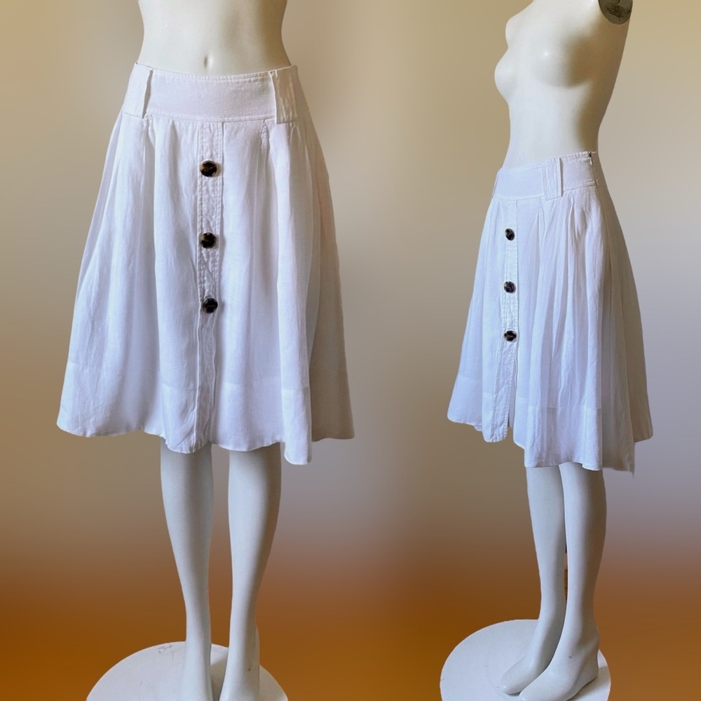 Vintage 100% linen ZARA white a-line knee length skirt sz L -RUNS SMALL fits M
